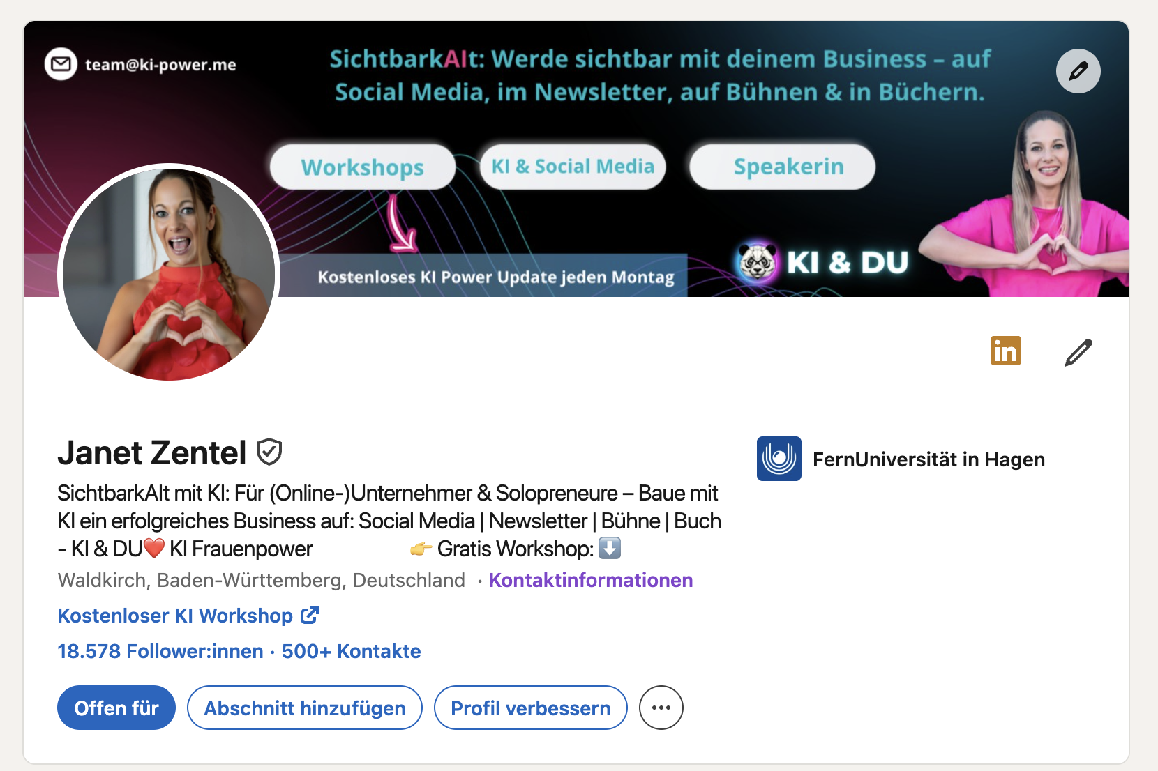 LinkedIn-Profilbeispiel Janet Zentel